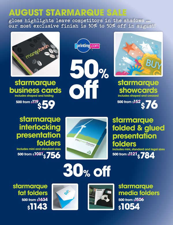 August Starmarque Sale - 30-50% off All Spot UV Printed Products!