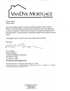 first in print - customer testimonial - vandyk mortgage