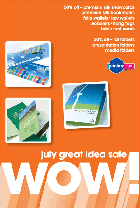 july-2011 - Wow Great Idea Sale - Table Tent Cards, Wobblers, Bookmarks, Showcards, Menus, Hang Tags
